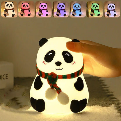 🐼 Panda Night Light – 🌈 7-Color LED | 🔌 USB Rechargeable | 🧸 Soft Silicone Lamp for Kids & Adults