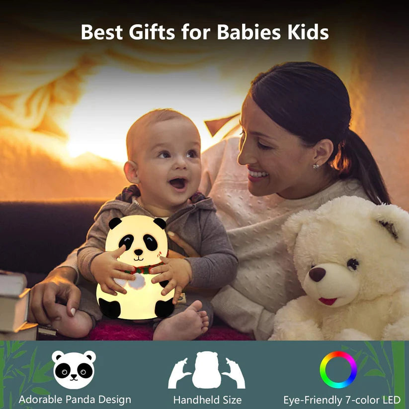 🐼 Panda Night Light – 🌈 7-Color LED | 🔌 USB Rechargeable | 🧸 Soft Silicone Lamp for Kids & Adults