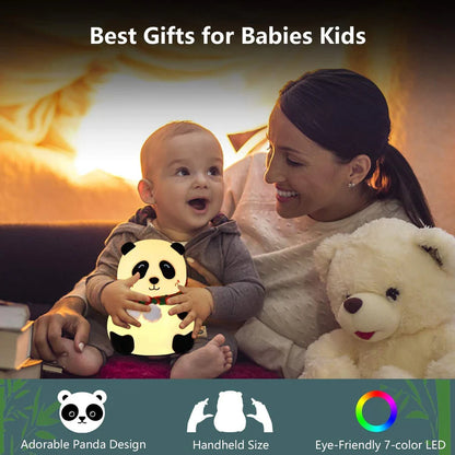 🐼 Panda Night Light – 🌈 7-Color LED | 🔌 USB Rechargeable | 🧸 Soft Silicone Lamp for Kids & Adults
