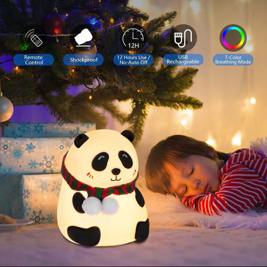 🐼 Panda Night Light – 🌈 7-Color LED | 🔌 USB Rechargeable | 🧸 Soft Silicone Lamp for Kids & Adults